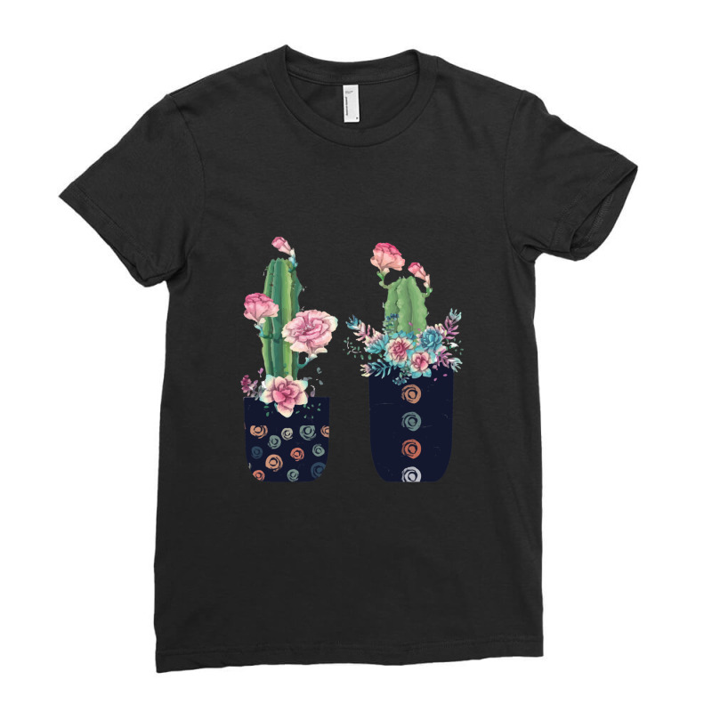 Succulens Caci Hand Drawn Isolaed Whie 1 Ladies Fitted T-Shirt by LaDonnaOesterle | Artistshot