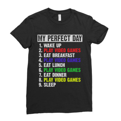 Retro Vintage My Perfect Day Video Games Ladies Fitted T-shirt Designed By Biskota