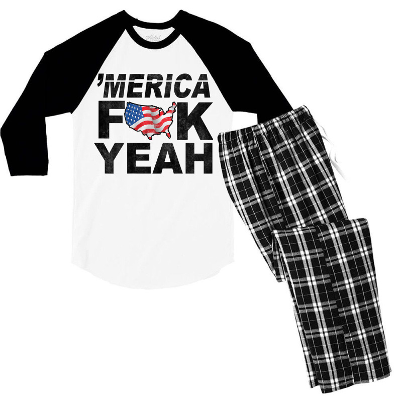 Merica Fuck Yeah Usa Flag 4th Of July Patriotic Men's 3/4 Sleeve Pajama Set by BonnieTori | Artistshot