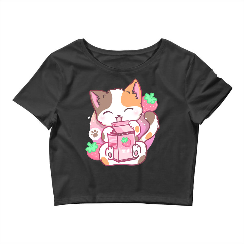 Strawberry Shake Strawberry Milk Cat Kawaii Neko Anime T Shirt Crop Top by MleczynskiShae | Artistshot