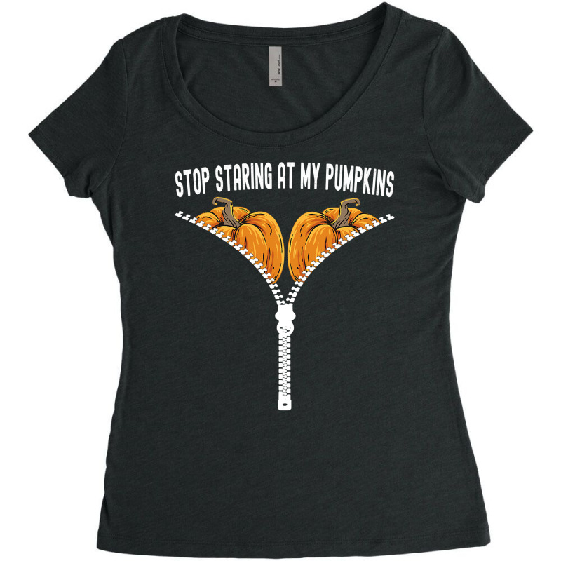 Funny Halloween Stop Staring At My Pumpkins Happy Halloween Women's Triblend Scoop T-shirt by badieu97 | Artistshot