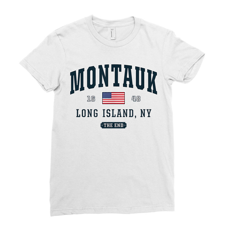 Montauk Long Island Ny New York The End Usa Flag Ladies Fitted T-Shirt by BonnieTori | Artistshot