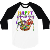 Happy Mardi Gras Fleur De Lis King Cake Crawfish 3/4 Sleeve Shirt | Artistshot