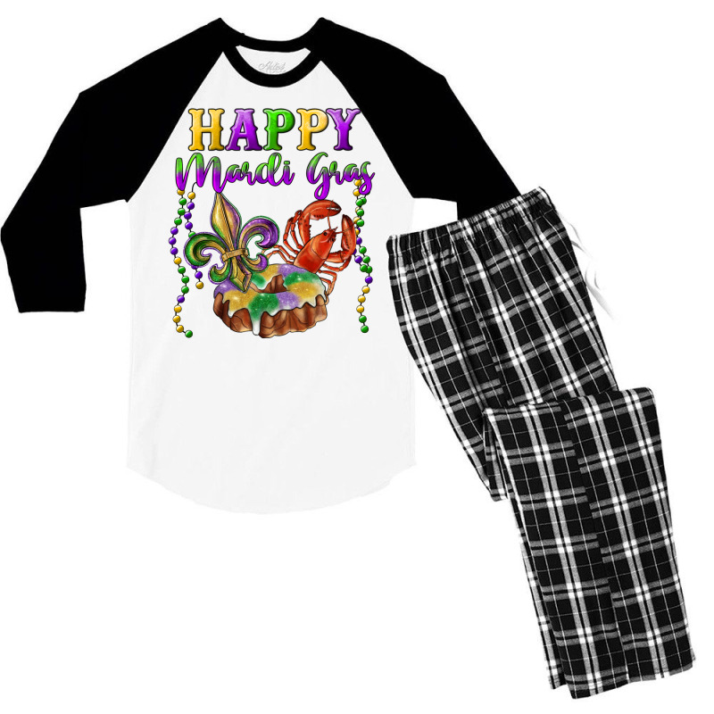 Happy Mardi Gras Fleur De Lis King Cake Crawfish Men's 3/4 Sleeve Pajama Set | Artistshot