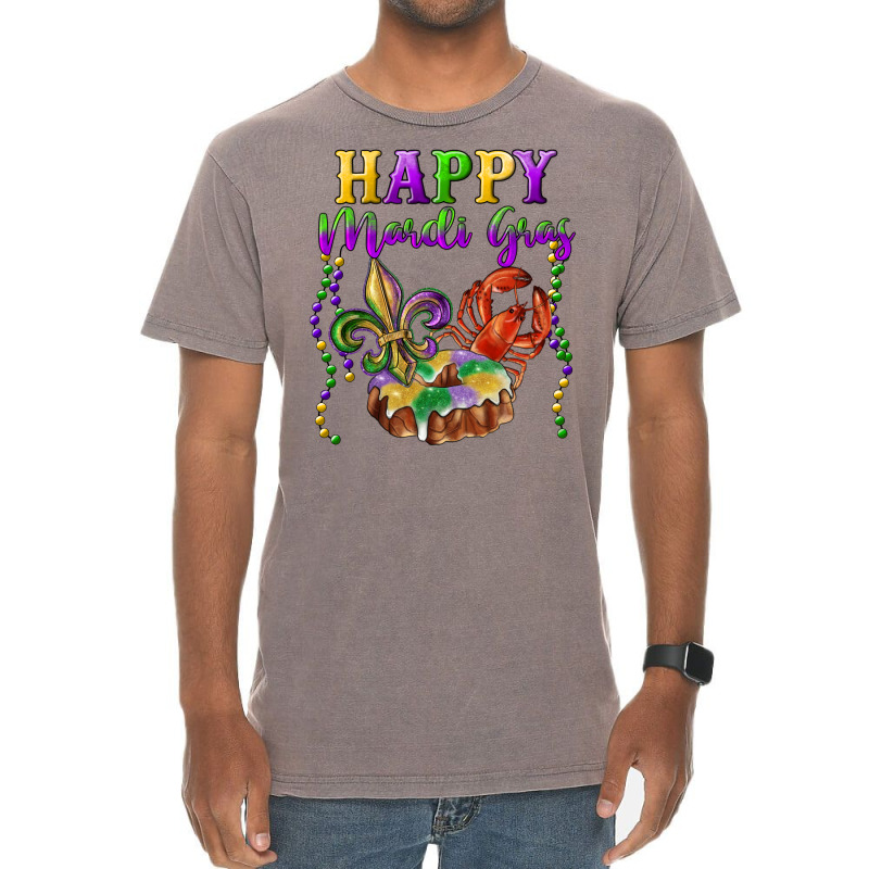 Happy Mardi Gras Fleur De Lis King Cake Crawfish Vintage T-shirt | Artistshot