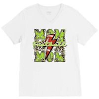 Football Mom, Football Lightning Bolt Leopard Lime Green T Shirt V-neck Tee | Artistshot