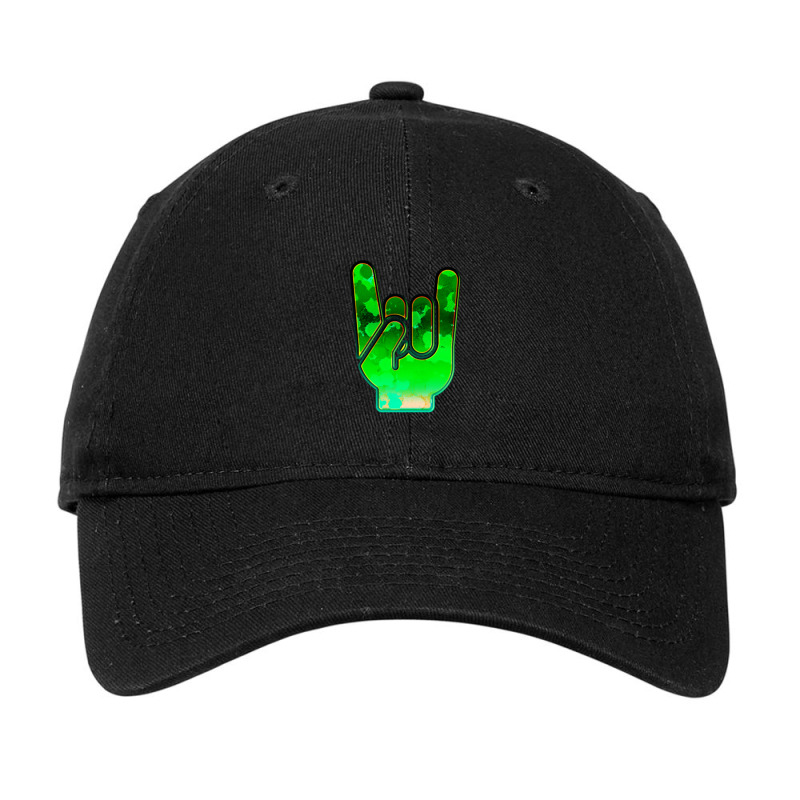 Rock Hand Gesture Space Green Rock N Roll Salute Adjustable Cap by TerryFoutch | Artistshot