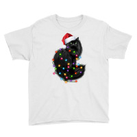 Santa Black Cat Tangled Up In Christmas Tree Lights Holiday Long Sleev Youth Tee | Artistshot