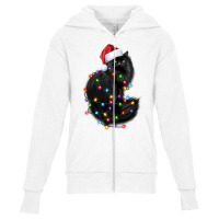 Santa Black Cat Tangled Up In Christmas Tree Lights Holiday Long Sleev Youth Zipper Hoodie | Artistshot