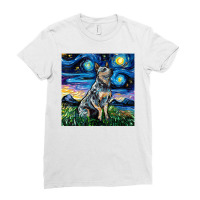 Blue Heeler Starry Night Australian Cattle Dog Art By Aja Ladies Fitted T-shirt | Artistshot