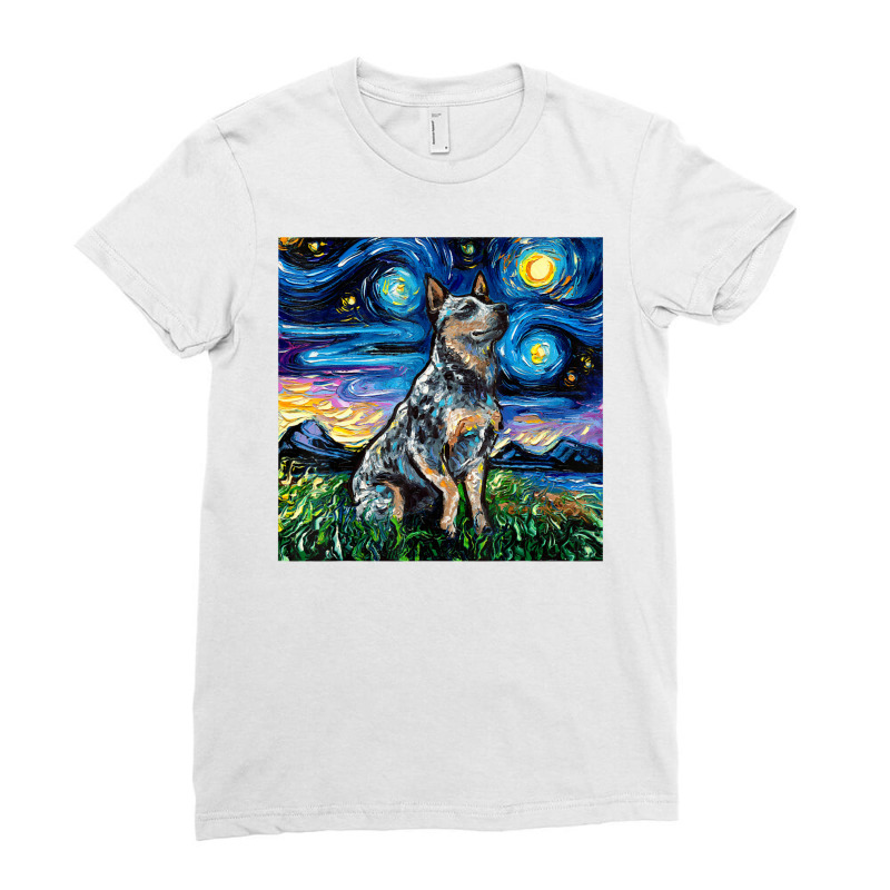 Blue Heeler Starry Night Australian Cattle Dog Art By Aja Ladies Fitted T-Shirt by vucongha | Artistshot