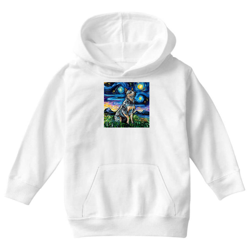 Blue Heeler Starry Night Australian Cattle Dog Art By Aja Youth Hoodie by vucongha | Artistshot