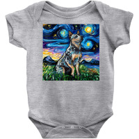 Blue Heeler Starry Night Australian Cattle Dog Art By Aja Baby Bodysuit | Artistshot