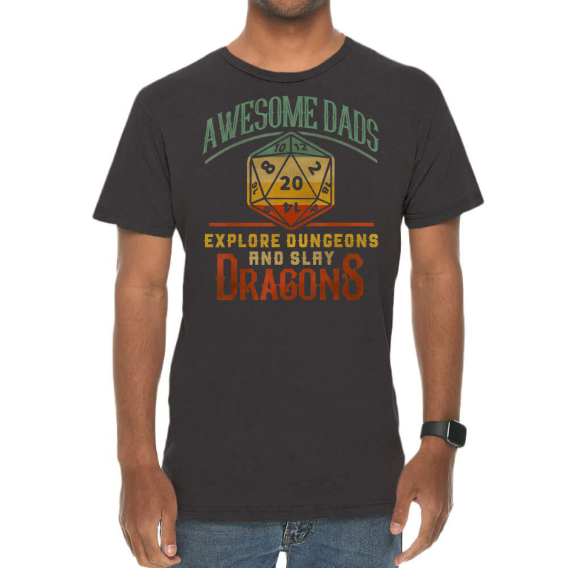 Awesome Dads Explore Dungeons And Slay Dragons Gamer Daddy Vintage T-Shirt by hotoancuong | Artistshot