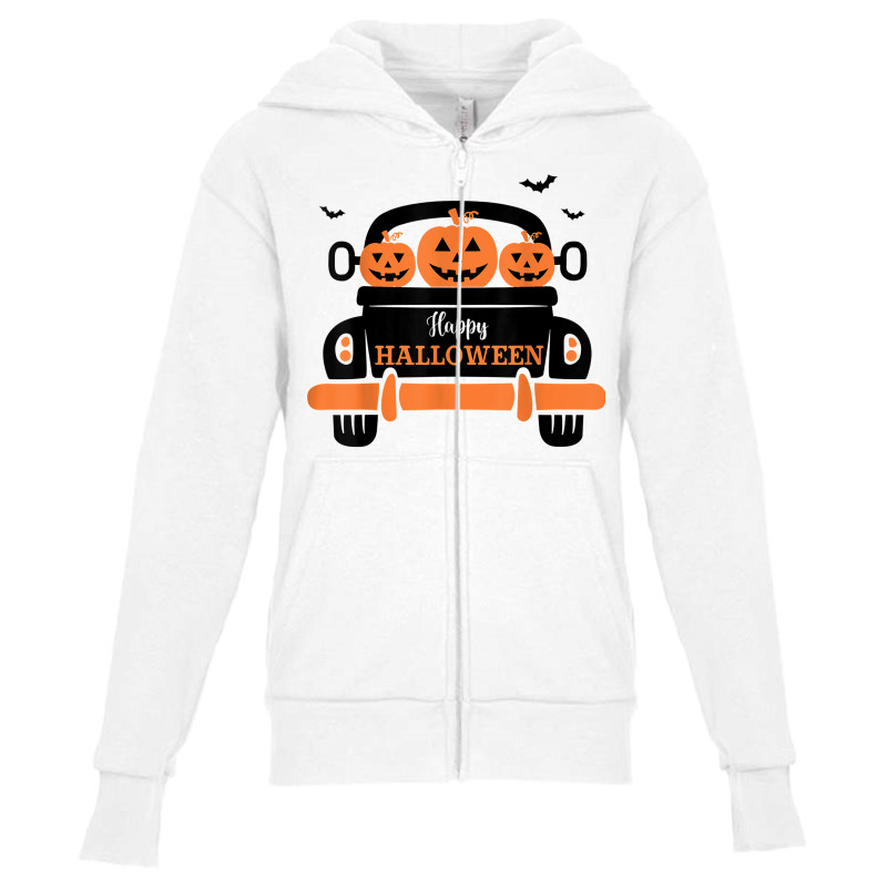 Three Pumpkins In Car Happy Halloween Novelty Holiday Item T Shirt Youth Zipper Hoodie by cm-arts | Artistshot