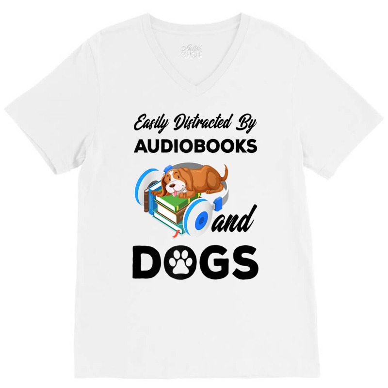 Bookworm Audiobook Dog Lover Owner   Audiobooks And Dogs Raglan Baseba V-Neck Tee by cm-arts | Artistshot