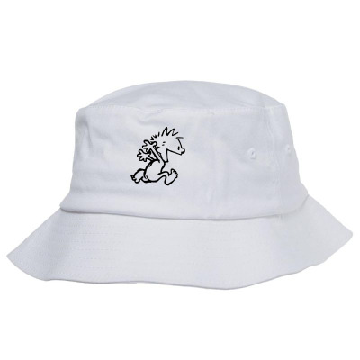Calvin & Hobbes Comic Running Naked Bucket Hat Designed By Andini
