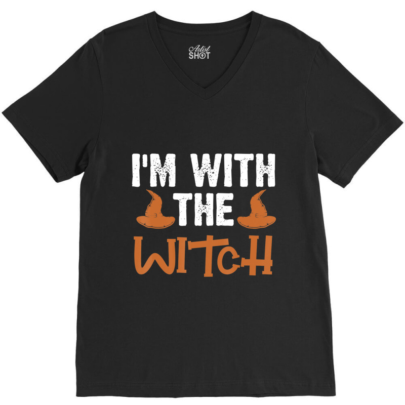 Halloween I'm With The Witch Couple Costume V-Neck Tee by cm-arts | Artistshot