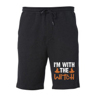 Halloween I'm With The Witch Couple Costume Fleece Short | Artistshot