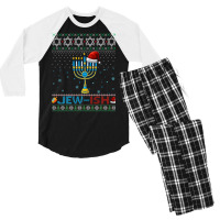 Jewish Jewish Pun Menorah Santa Hanukkah Christmas Ugly Men's 3/4 Sleeve Pajama Set | Artistshot