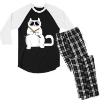 Cat Drummer Music Lover Musician Instrumentalist Kitty Tank Top Men's 3/4 Sleeve Pajama Set | Artistshot