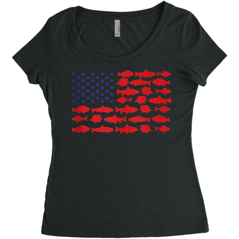 Saltwater Fish Deep Sea Fishing Gear Products American Flag Tank Top Women's Triblend Scoop T-shirt by cm-arts | Artistshot