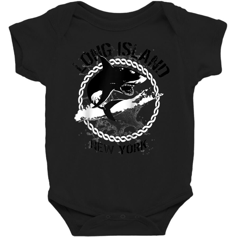 Long Island New York Shark Graphic Raglan Baseball Tee Baby Bodysuit by cm-arts | Artistshot