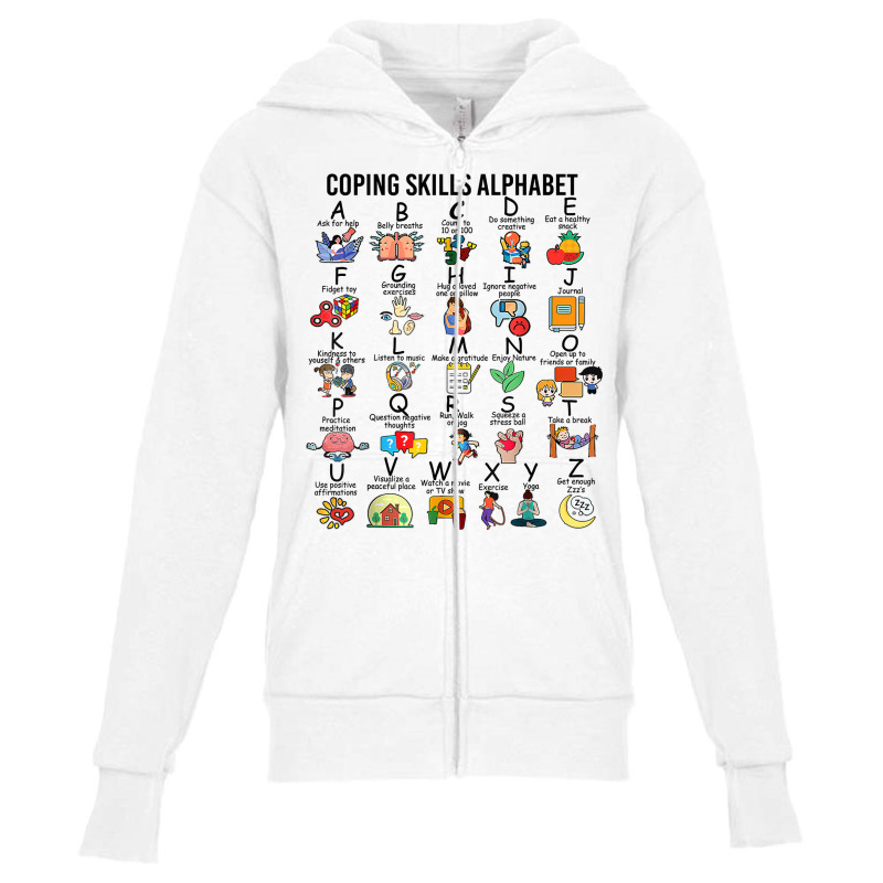 Coping Skills Alphabet, School Counselor, Mental Health T Shirt Youth Zipper Hoodie | Artistshot