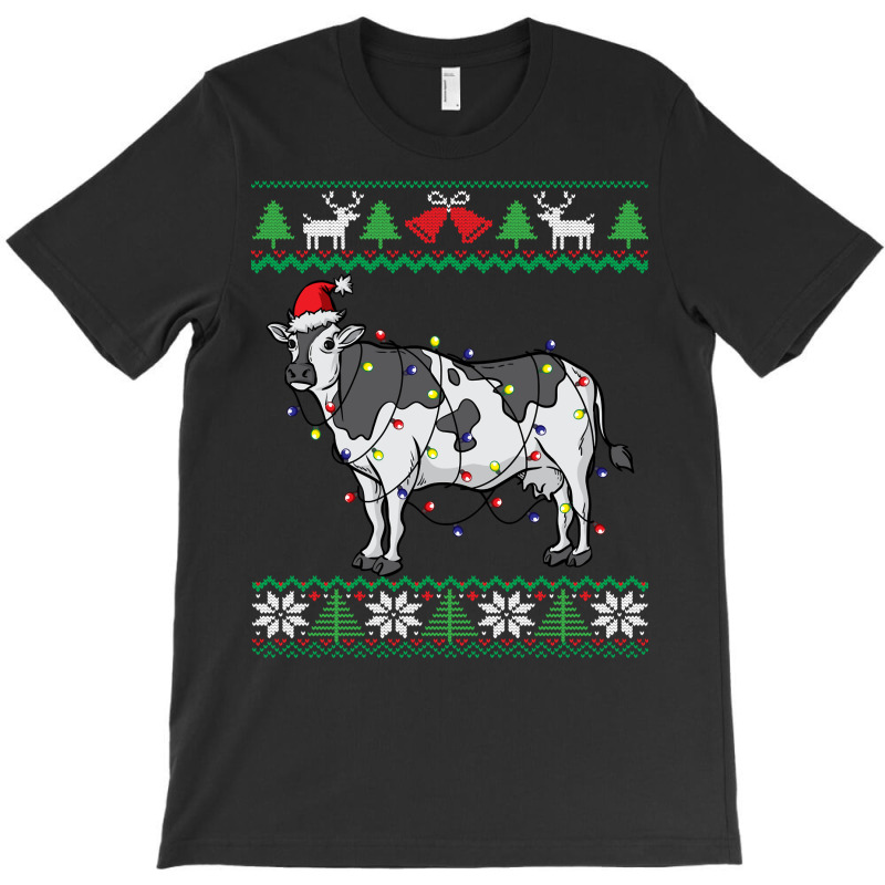 Cow Santa Claus & Lights Funny Dairy Farmer Ugly Christmas Sweatshirt T-shirt | Artistshot