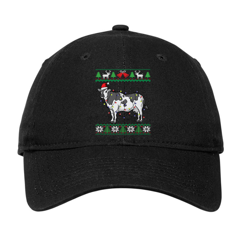 Cow Santa Claus & Lights Funny Dairy Farmer Ugly Christmas Sweatshirt Adjustable Cap | Artistshot