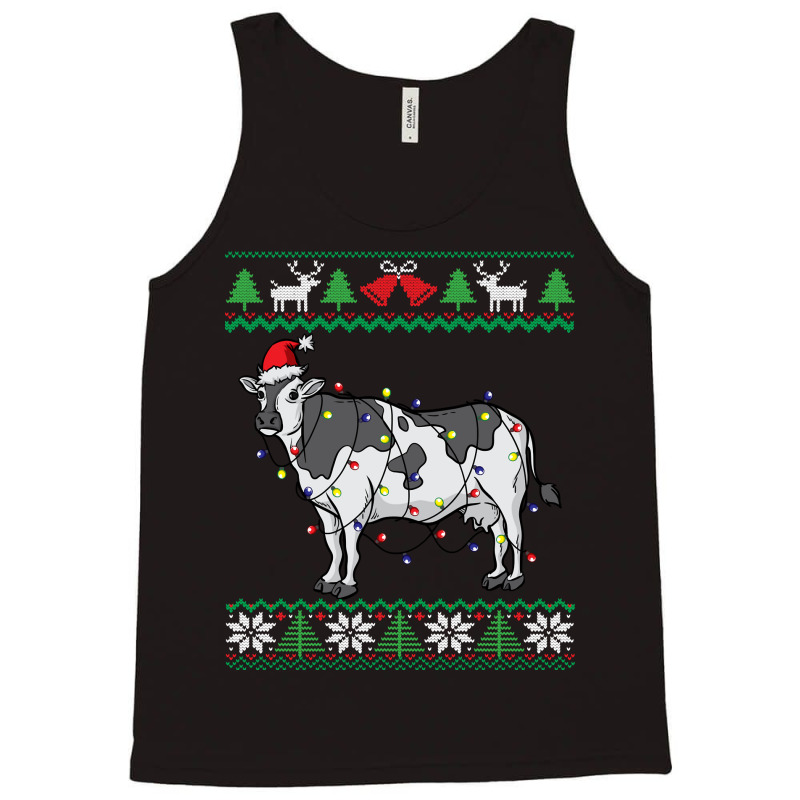 Cow Santa Claus & Lights Funny Dairy Farmer Ugly Christmas Sweatshirt Tank Top | Artistshot