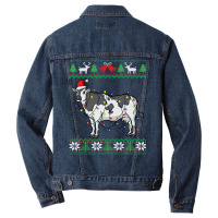 Cow Santa Claus & Lights Funny Dairy Farmer Ugly Christmas Sweatshirt Men Denim Jacket | Artistshot