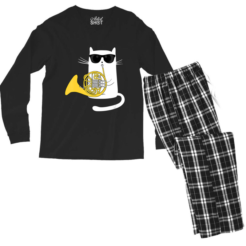 Jazz Cat Playing French Horn Cool Smooth Men's Long Sleeve Pajama Set | Artistshot