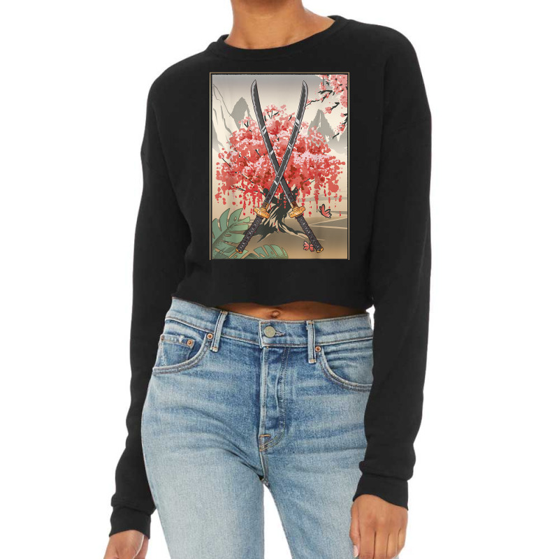 Ancient Japanese Culture Sakura Cherry Blossom Katana Sword T Shirt Cropped Sweater by cm-arts | Artistshot