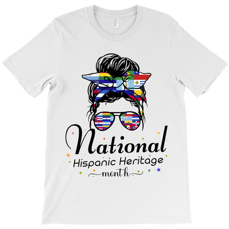 Vintage National Hispanic Heritage Month Latino Countries Messy Bun T-Shirt by cm-arts | Artistshot