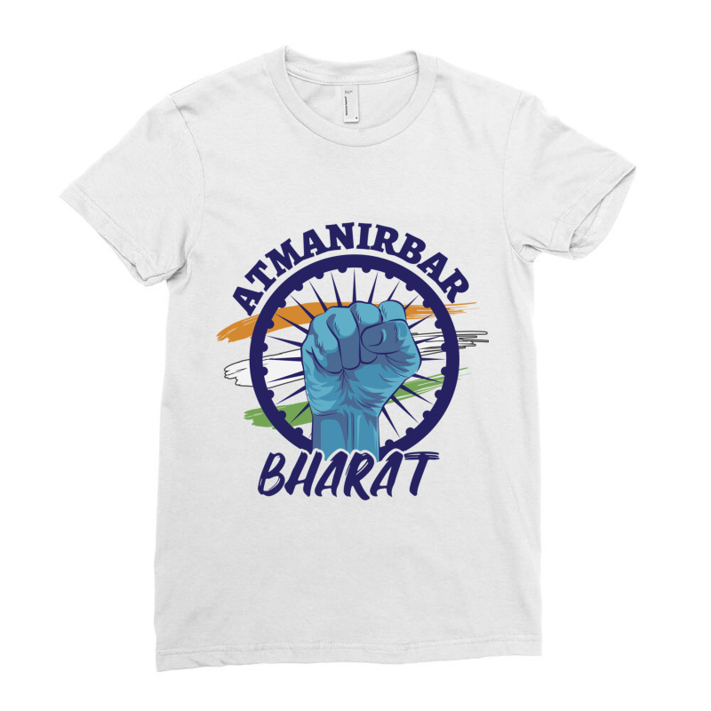 Atmanirbhar Bharat India Flag Slogan Quote Ladies Fitted T-Shirt by cm-arts | Artistshot