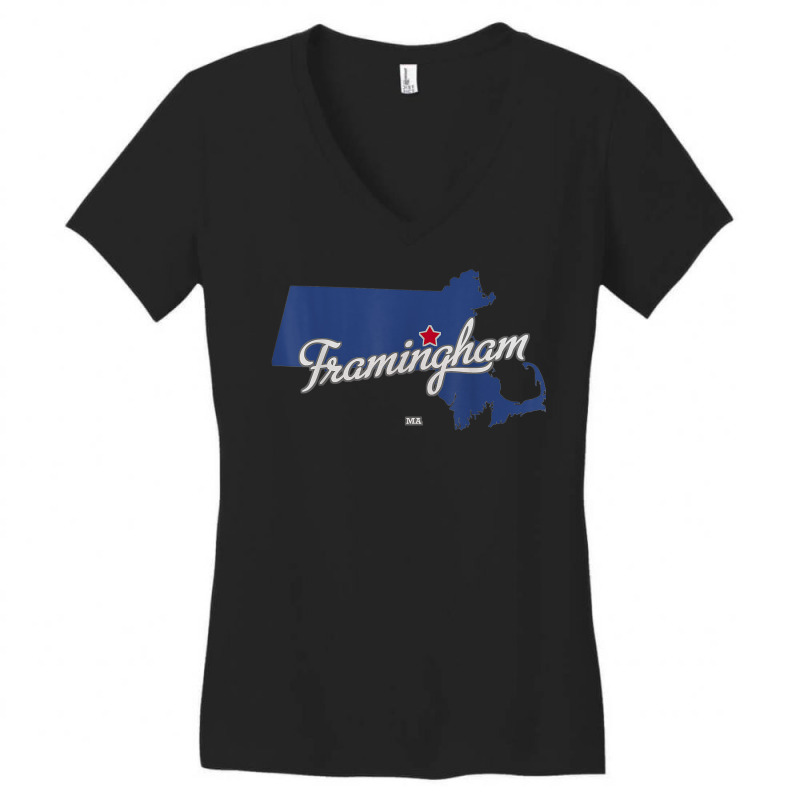 Framingham Massachusetts Ma Map T Shirt Women's V-Neck T-Shirt by cm-arts | Artistshot