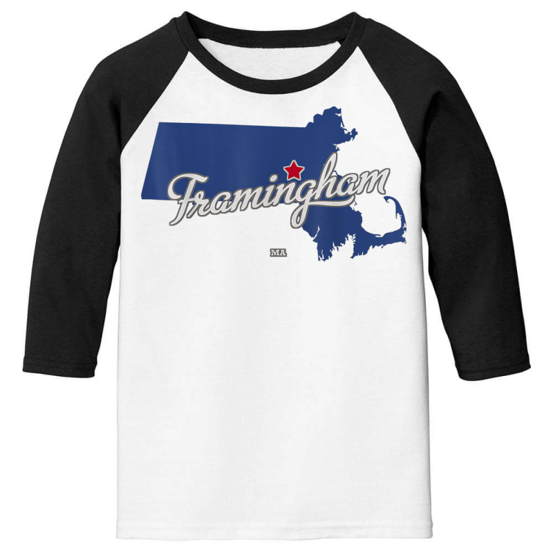 Framingham Massachusetts Ma Map T Shirt Youth 3/4 Sleeve by cm-arts | Artistshot