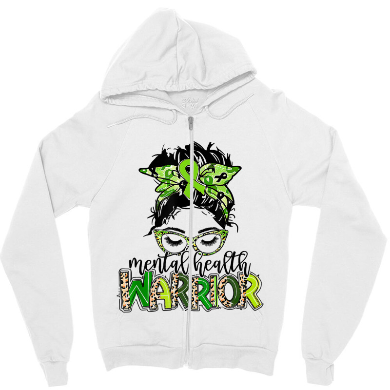 Mental Health Warrior Messy Bun Mental Health Matters Zipper Hoodie by David J | Artistshot