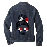 Panama For Girls And Women, Messy Bun Panamanians Flag Ladies Denim Jacket | Artistshot