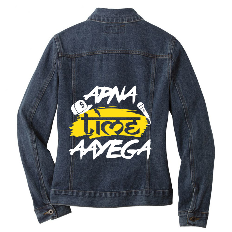 Apna Time Aayega Bollywood Hindi Quote Ladies Denim Jacket by cm-arts | Artistshot