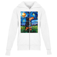 Black And Tan Dachshund Doxie Starry Night Dog Art By Aja Youth Zipper Hoodie | Artistshot