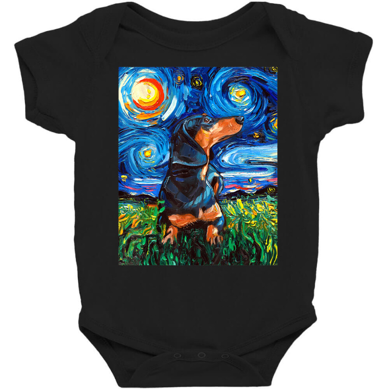 Black And Tan Dachshund Doxie Starry Night Dog Art By Aja Baby Bodysuit by vucongha | Artistshot