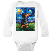 Black And Tan Dachshund Doxie Starry Night Dog Art By Aja Long Sleeve Baby Bodysuit | Artistshot