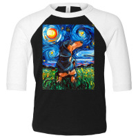 Black And Tan Dachshund Doxie Starry Night Dog Art By Aja Toddler 3/4 Sleeve Tee | Artistshot