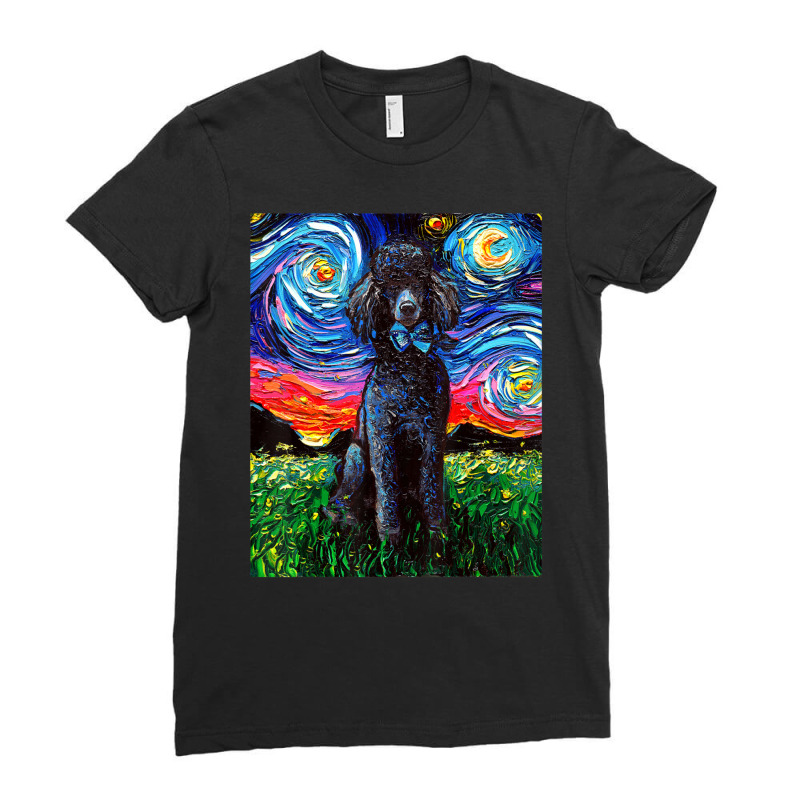 Black Standard Poodle Starry Night Dog Art By Aja Ladies Fitted T-Shirt by vucongha | Artistshot