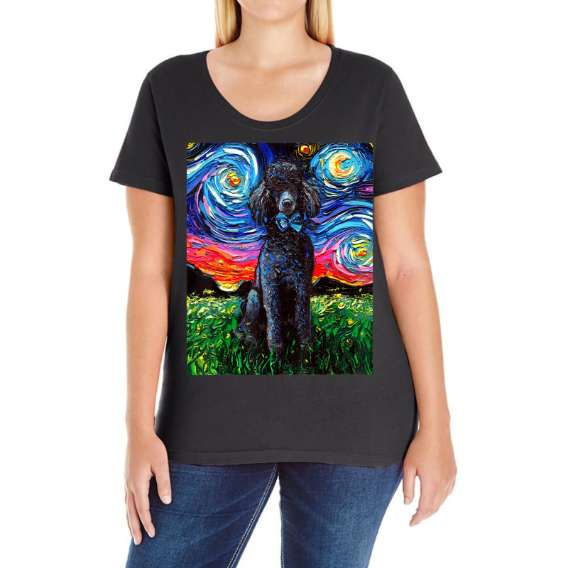 Black Standard Poodle Starry Night Dog Art By Aja Ladies Curvy T-Shirt by vucongha | Artistshot