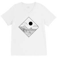 Waves Ocean Minimalism Geometric Landscape Maritime T Shirt V-neck Tee | Artistshot