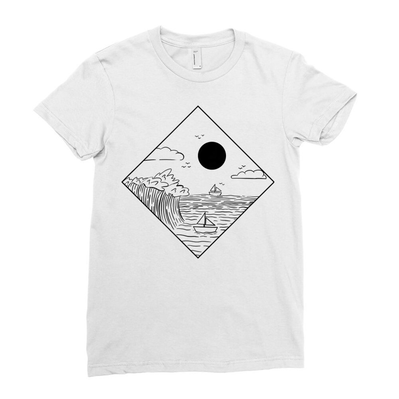 Waves Ocean Minimalism Geometric Landscape Maritime T Shirt Ladies Fitted T-Shirt by cm-arts | Artistshot