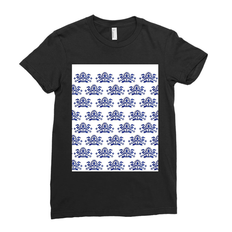 Blue Eastern Europe Onion Pattern, Batik Flower Pattern Graphic Ladies Fitted T-shirt | Artistshot